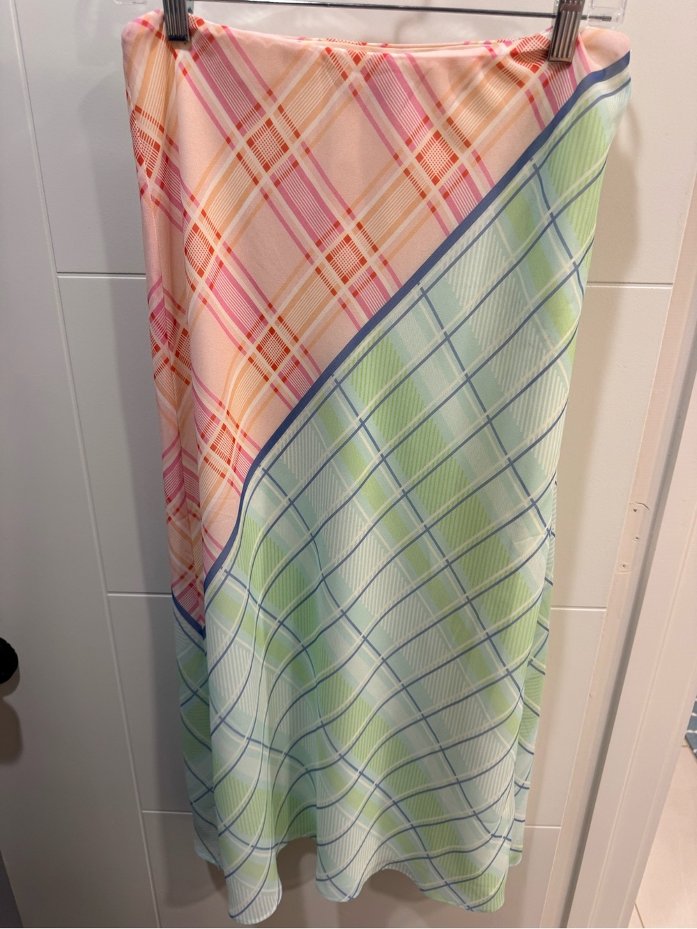 Mango Pastel Plaid Midi Skirt — Pink, Green, Blue